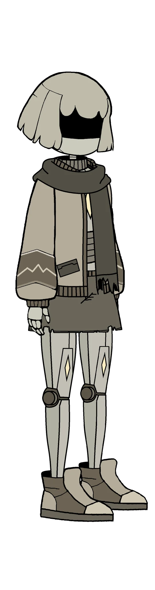 Character artwork of Vey, with pale hair, a dark scarf, and an industrial outfit.
